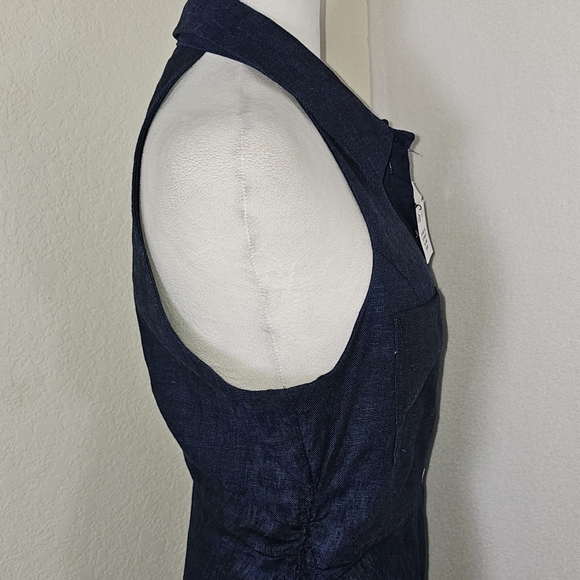 SOLD Zara Womens Dress Sz L Blue/Black Blend 100% Linen TShirt Style Maxi Preppy - Picture 5 of 14